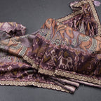 Raw Silk Plum Purple Kalamkari Printed Saree And Zari With Chamki Border