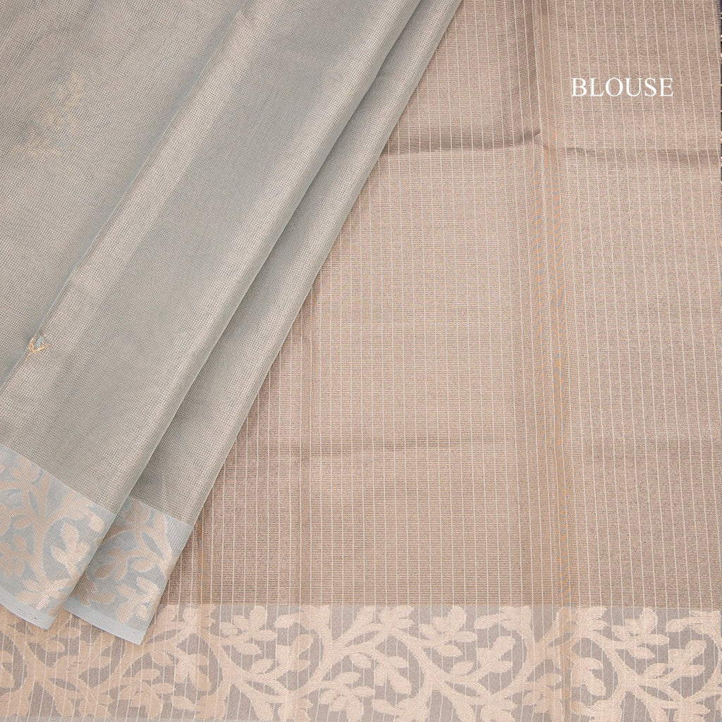 Tissue Kota Sky Blue Zari Worked Saree With Gota Work