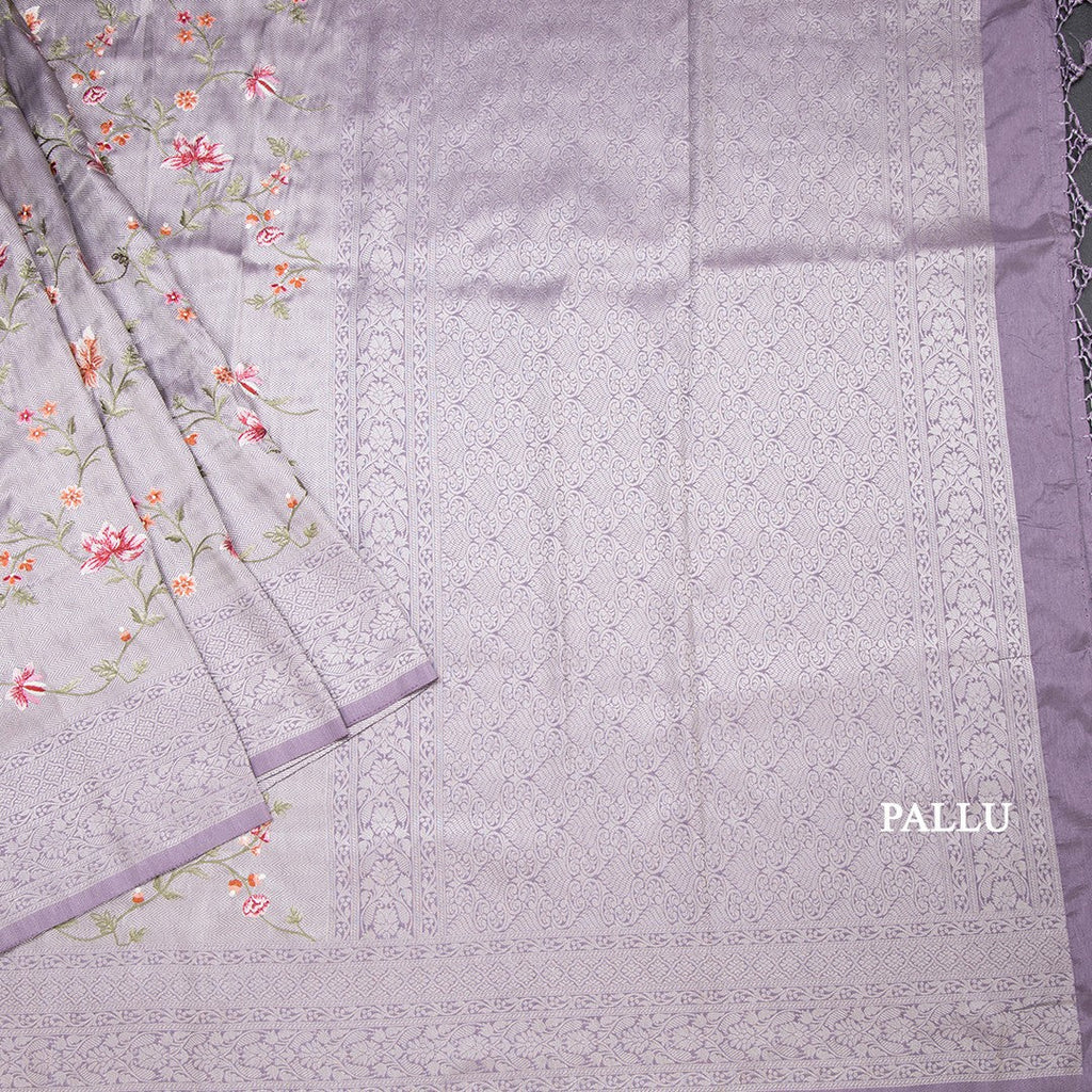Banaras Lavender Zari With Floral Thread Work Saree