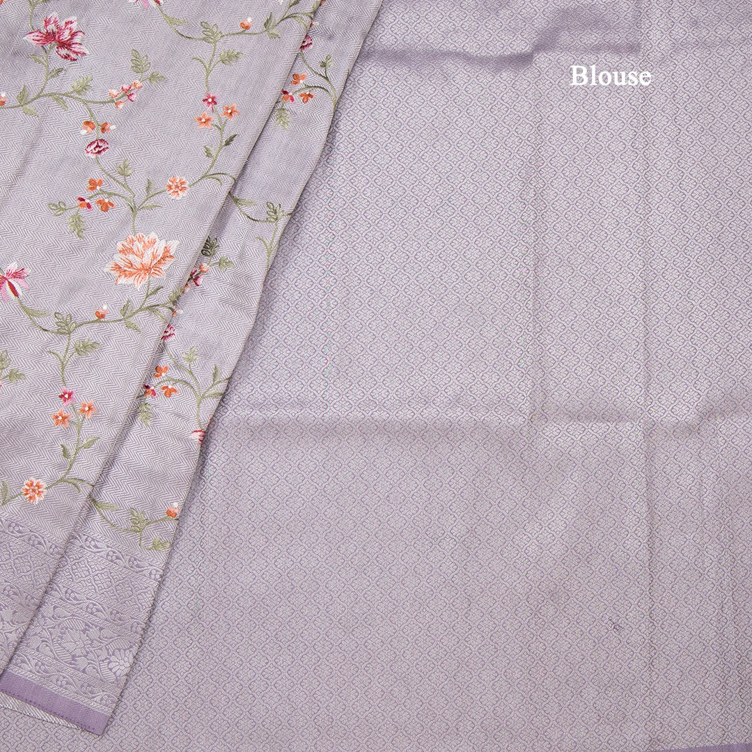 Banaras Lavender Zari With Floral Thread Work Saree