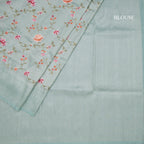 Banaras Sea Green Zari With Floral Thread Work Saree