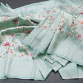 Banaras Sea Green Zari With Floral Thread Work Saree