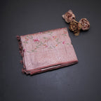 Banaras Peach Zari With Floral Thread Work Saree