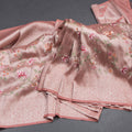 Banaras Peach Zari With Floral Thread Work Saree