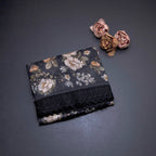 Linen Black Floral Printed Saree With Cut Work Border