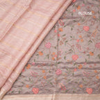 Tissue Banarasi Onion Pink Zari Stripes Saree With Floral Thread Work Blouse