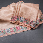 Banarasi Peach Zari Worked Saree With Floral Thread Work Border