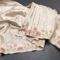 Banarasi Cream Zari Worked Saree With Thread Embroidered Border