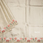 Banarasi Light Pista Green Zari Worked Saree With Thread Embroidered Border