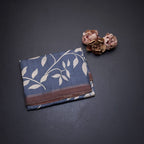 Pure Tussar Greyish Blue Printed Saree With Ribbon Border