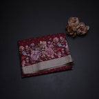 Katan Silk Maroon Floral Printed With Sequence Work Saree And Thread Border