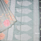 Raw Silk Pista Green Zari stripes Saree And Printed Sequence Work