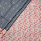 Raw Silk Dark Grey Zari Stripes Saree With Printed Border