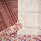 Raw Silk Cinnamon Brown Zari Stripes Saree With Printed Border