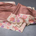 Raw Silk Cinnamon Brown Zari Stripes Saree With Printed Border