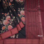 Semi Linen Black Floral Printed Saree With Zari Border