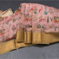 Semi Linen Light Pink Printed Saree With Zari Border