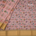Semi Linen Light Pink Printed Saree With Zari Border