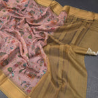 Semi Linen Light Pink Printed Saree With Zari Border