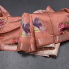 Semi Raw Silk Light Brick Red Floral Printed Saree With Zari Border