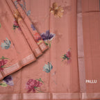 Semi Raw Silk Light Brick Red Floral Printed Saree With Zari Border