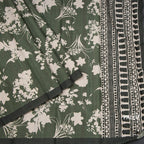 Semi Raw Silk Leaf Green Floral Printed Saree With Ribbon Border