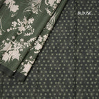 Semi Raw Silk Leaf Green Floral Printed Saree With Ribbon Border
