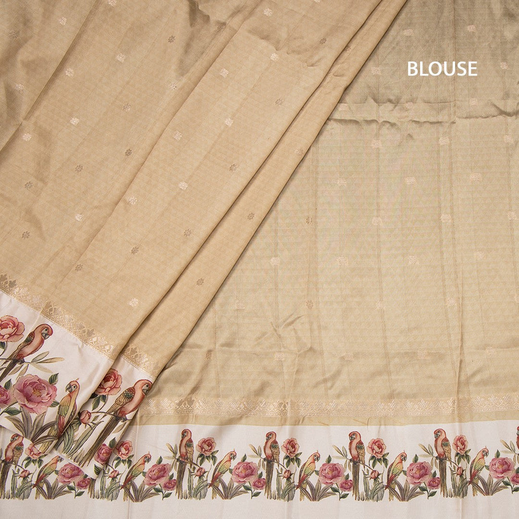 Semi Raw Silk Golden Brown Saree With Zari Buttas And Printed Border