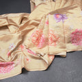 Raw Silk Sandal Zari stripes Saree And Printed Sequence Work