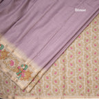 Tussar Lavender Plain Saree With Temple Border