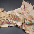 Tussar Pastel Yellow Plain Saree With Temple Border