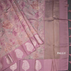 Raw Silk Onion Pink Zari Stripes With Floral Printed Saree