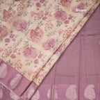 Raw Silk Cream Zari Stripes With Floral Printed Saree 02