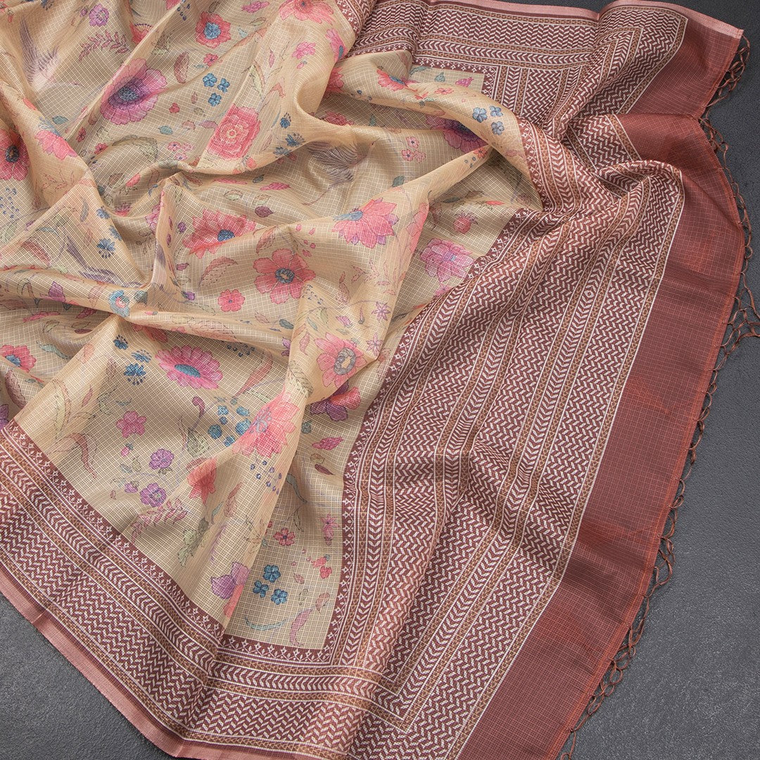 Kota Light Sandal Floral Printed Saree