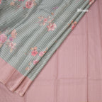 Raw Silk Pista Green Stripes Printed Saree With Zari Checks Border