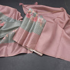 Raw Silk Pista Green Stripes Printed Saree With Zari Checks Border