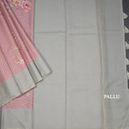 Raw Silk Onion Pink Stripes Printed Saree With Zari Checks Border 03