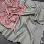 Raw Silk Onion Pink Stripes Printed Saree With Zari Checks Border 03