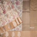 Raw Silk Cream Zari Stripes With Floral Printed Saree 03