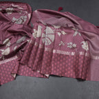 Raw Silk Wine Colour Floral Printed Saree