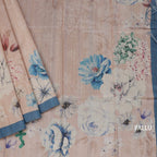 Semi Raw Silk Light Brown Floral Printed Saree With Ribbon Border 02