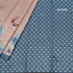 Semi Raw Silk Light Brown Floral Printed Saree With Ribbon Border 02