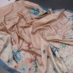 Semi Raw Silk Light Brown Floral Printed Saree With Ribbon Border 02