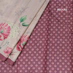 Semi Raw Silk Beige Floral Printed Saree With Ribbon Border