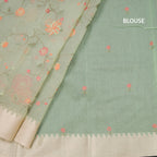 Organza Light Green Floral Thread Work Saree With Zari Border