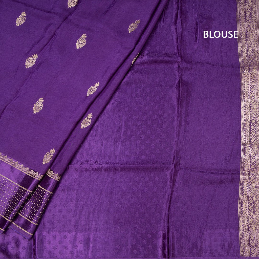 Tussar Dark Purple Saree With Zari Buttas And Satin Border