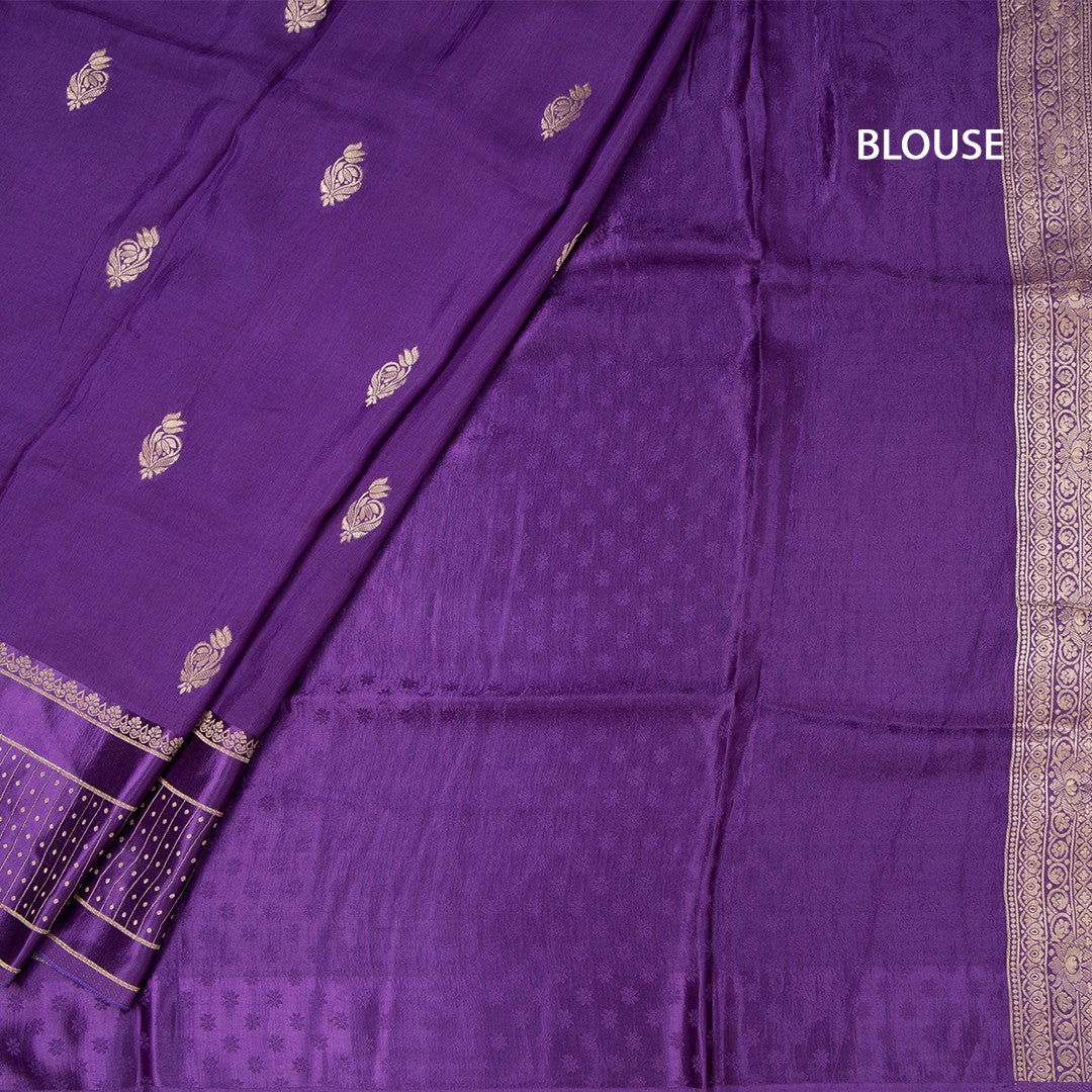 Tussar Dark Purple Saree With Zari Buttas And Satin Border