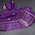 Tussar Dark Purple Saree With Zari Buttas And Satin Border