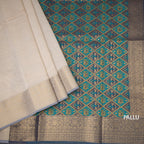 Raw Silk Cream Plain Saree With Zari Border