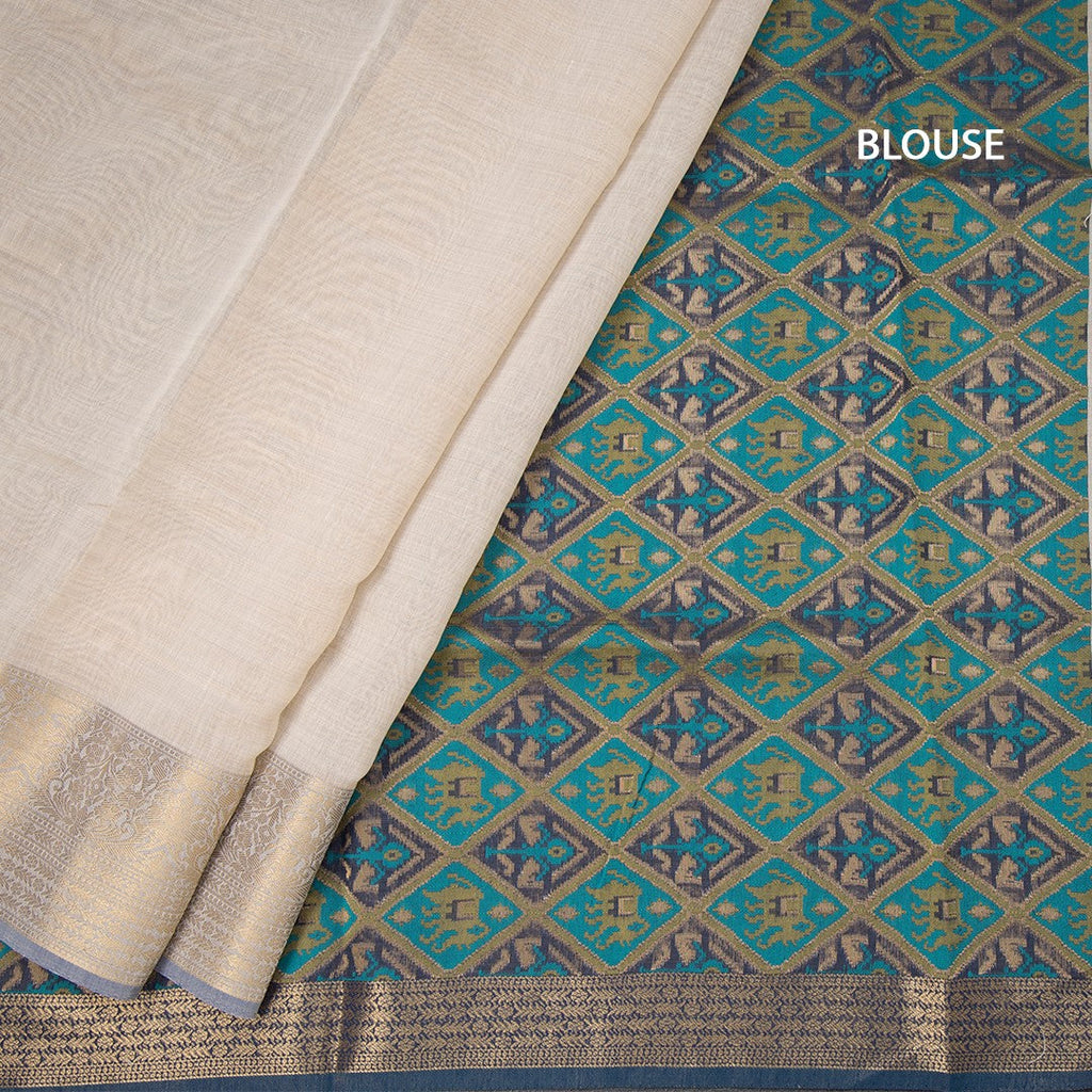Raw Silk Cream Plain Saree With Zari Border